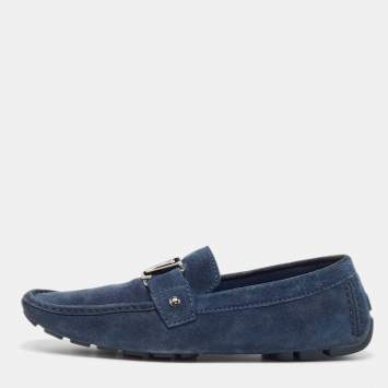 Pre Owned Louis Vuitton Dark Blue Suede Monte Carlo Loafers Size 43