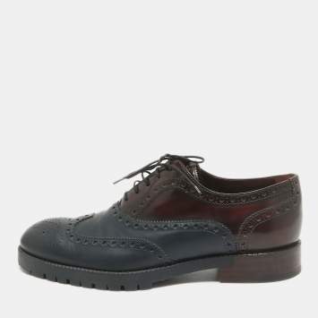 Pre Owned Louis Vuitton Blue/Burgundy Brogue Leather Lace Up Oxford Size 42