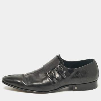 Pre Owned Louis Vuitton Black Damier Leather Monk Strap Derby Size 45