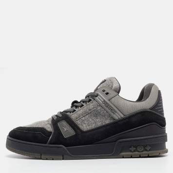 Pre Owned Louis Vuitton Grey Fabric and Suede Low Top Sneakers 42.5