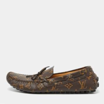 Pre Owned Louis Vuitton Brown Monogram Canvas Arizona Slip On Loafers Size 42