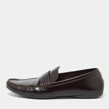 Pre Owned Louis Vuitton Brown Leather Loafers 42.5