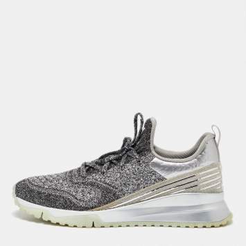 Pre Owned Louis Vuitton Silver/Black Knit Fabric V.N.R Sneakers Size 44