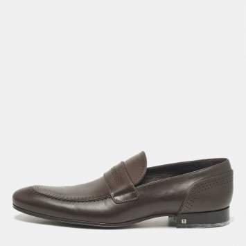 Pre Owned Louis Vuitton Brown Leather Slip On Loafers Size 45.5