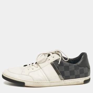 Pre Owned Louis Vuitton White/Black Monogram Canvas and Leather Lace Up Sneakers Size 42.5