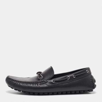 Pre Owned Louis Vuitton Black Epi Leather Braid Knot Detail Loafers Size 41.5