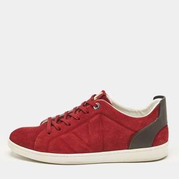 Pre Owned Louis Vuitton Burgundy Leather Suede Lace Up Sneakers Size 43