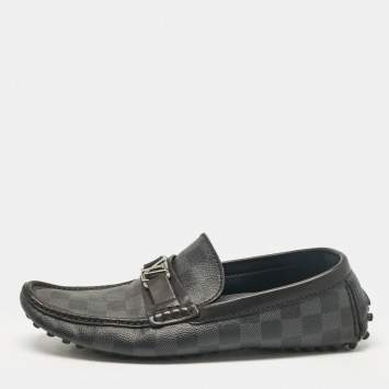 Pre Owned Louis Vuitton Grey/Black Damier Ebene Canvas Hockenheim Loafers Size 42