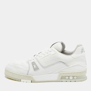 Pre Owned Louis Vuitton White Leather LV Trainer Lace Up Sneakers Size 42