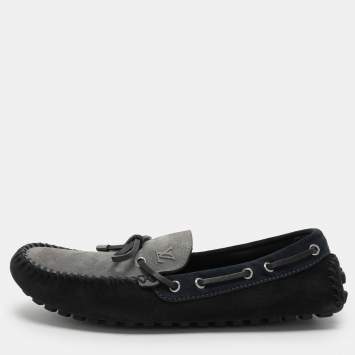 مملوكة مسبقًا Louis Vuitton Tricolor Suede Bow Slip On Loafers Size 43.5