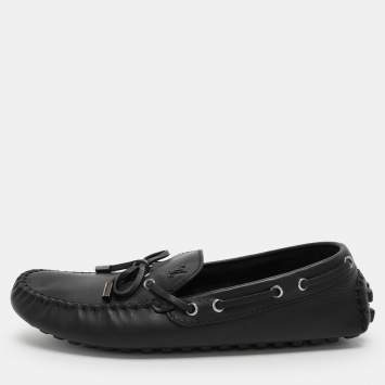 Pre Owned Louis Vuitton Black Leather Bow Loafers Size 43