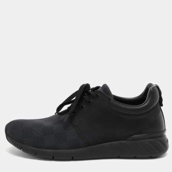Pre Owned Louis Vuitton Black/Blue Damier Cobalt Neoprene and Suede Fastlane Low Top Sneakers Size 42