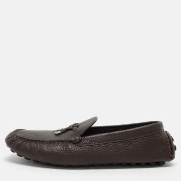 Pre Owned Louis Vuitton Brown Leather Bow Loafers Size 44