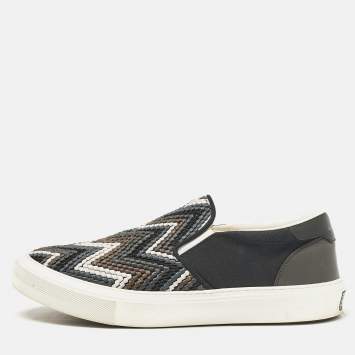 Pre Owned Louis Vuitton Black Canvas and Leather Slip On Sneakers Size 43