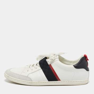 Pre Owned Louis Vuitton White Leather Waterline Lace Up Sneakers Size 42.5