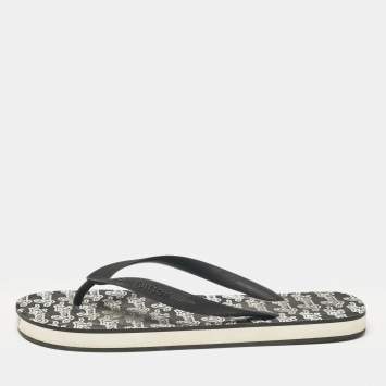 Pre Owned Louis Vuitton Black/White Logo Print Rubber Molitor Thong Sandals Size 43
