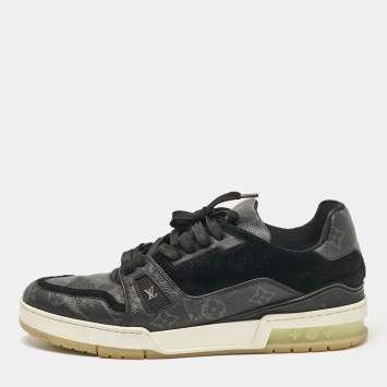Pre Owned Louis Vuitton Black Canvas and Suede Rivoli Lace Up Sneakers Size 42.5