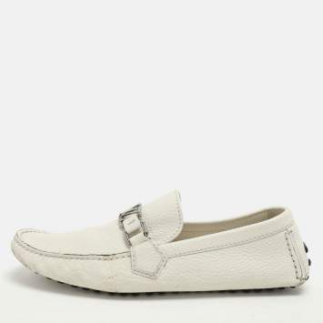 Pre Owned Louis Vuitton White Leather Hockenheim Loafers Size 42.5