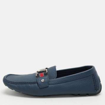 Pre Owned Louis Vuitton Blue Leather Monte Carlo Loafers Size 42.5