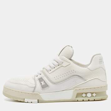 Pre Owned Louis Vuitton White Leather LV Trainer Sneakers Size 40.5