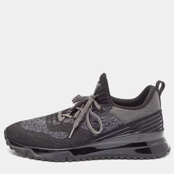 Pre Owned Louis Vuitton Black Knit Fabric V.N.R Lace Up Sneakers Size 42.5