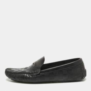 Pre Owned Louis Vuitton Black Damier Embossed Leather Outline Loafers Size 42.5