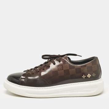 Pre Owned Louis Vuitton Brown Patent Leather Beverly Lace Up Sneakers Size 42