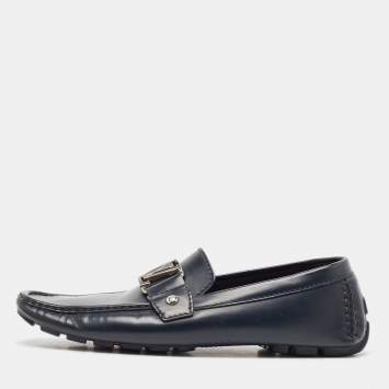 Pre Owned Louis Vuitton Navy Blue Leather Monte Carlo Loafers Size 41