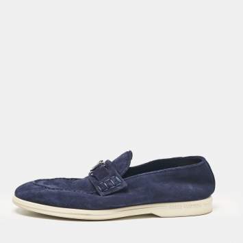 Louis Vuitton Navy Blue Suede Estate Loafers Size 40
