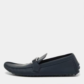 Pre Owned Louis Vuitton Navy Blue Leather Hockenheim Loafers Size 44.5