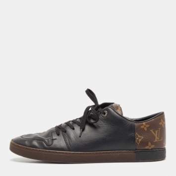 Pre Owned Louis Vuitton Brown/Black Monogram Canvas and Leather Match Up  Sneakers Size 43
