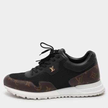 Pre Owned Louis Vuitton Black/Brown Monogram Canvas and Leather Run Away Low Top Sneakers Size 41