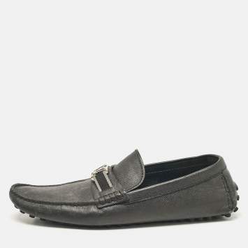 Louis Vuitton Black Leather Taiga Hockenheim Slip On Loafers Size 43