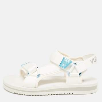 Louis Vuitton White Fabric Panama Flat Sandals Size 42