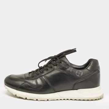 Pre Owned Louis Vuitton Black Leather and Monogram Canvas Run Away Sneakers Size 41.5
