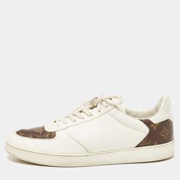 Louis Vuitton White Leather and Monogram Canvas Rivoli Sneakers Size 45