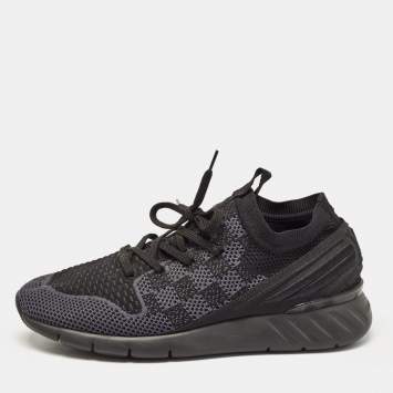 Pre Owned Louis Vuitton Black Knit Fabric Fastlane Lace Up Sneakers Size 39.5