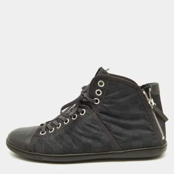 Pre Owned Louis Vuitton Black Damier Graphite Nylon and Leather High Top Sneakers Size 43