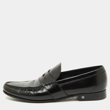 مملوكة مسبقًا Louis Vuitton Black Damier Leather Santiago Slip On Loafers Size 43.5