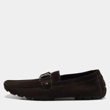 Pre Owned Louis Vuitton Brown Suede Monte Carlo Slip On Loafers Size 42.5
