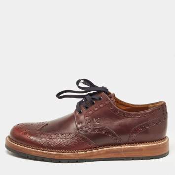 Pre Owned Louis Vuitton Burgundy Leather Lace Up Derby Size 42.5