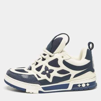 Pre Owned Louis Vuitton Navy Blue Mesh and Suede LV Skate Sneakers Size 41