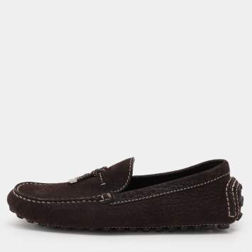 Pre Owned Louis Vuitton Dark Brown Nubuck Leather Loafers Size 40.5