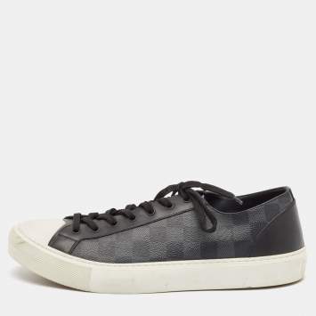 Pre Owned Louis Vuitton Black Damiere Canvas and Leather Low Top Sneakers Size 43.5