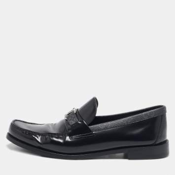 Pre Owned Louis Vuitton Black Leather and Monogram Eclipse Canvas Major Loafers Size 43.5