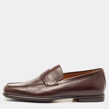 Louis Vuitton Dark Brown Leather Square Toe Loafers Size 40.5