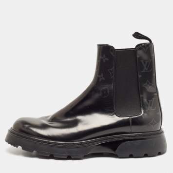 Pre Owned Louis Vuitton Black Monogram Leather  Chelsea Boots Size 43