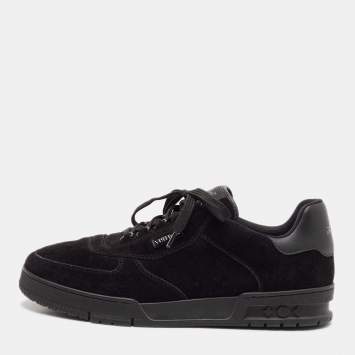 Louis Vuitton Black Leather and Suede LV Trainer Lace Up Sneakers Size 43