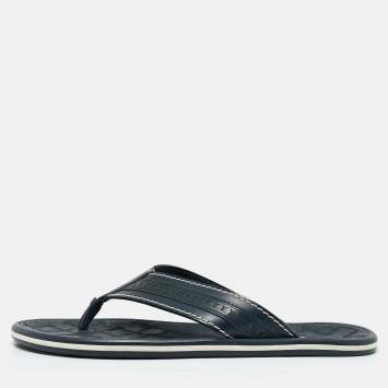 Pre Owned Louis Vuitton Navy Blue Leather and Rubber Thong Sandals Size 43