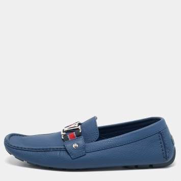 Louis Vuitton Blue Leather Ribbon Monte Carlo Slip On Loafers Size 42.5